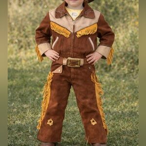 Vintage 50s Roy Rogers Cowboy Western Suede Leather Jacket, Pants & Chaps Youth